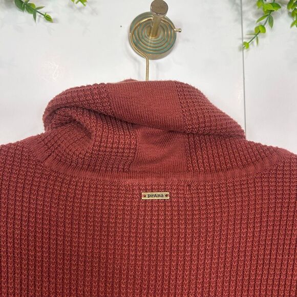 Prana Masina Sweater Dress Women's Large Rust Waffle Knit Thermal Cowl Neck L - Picture 12 of 12